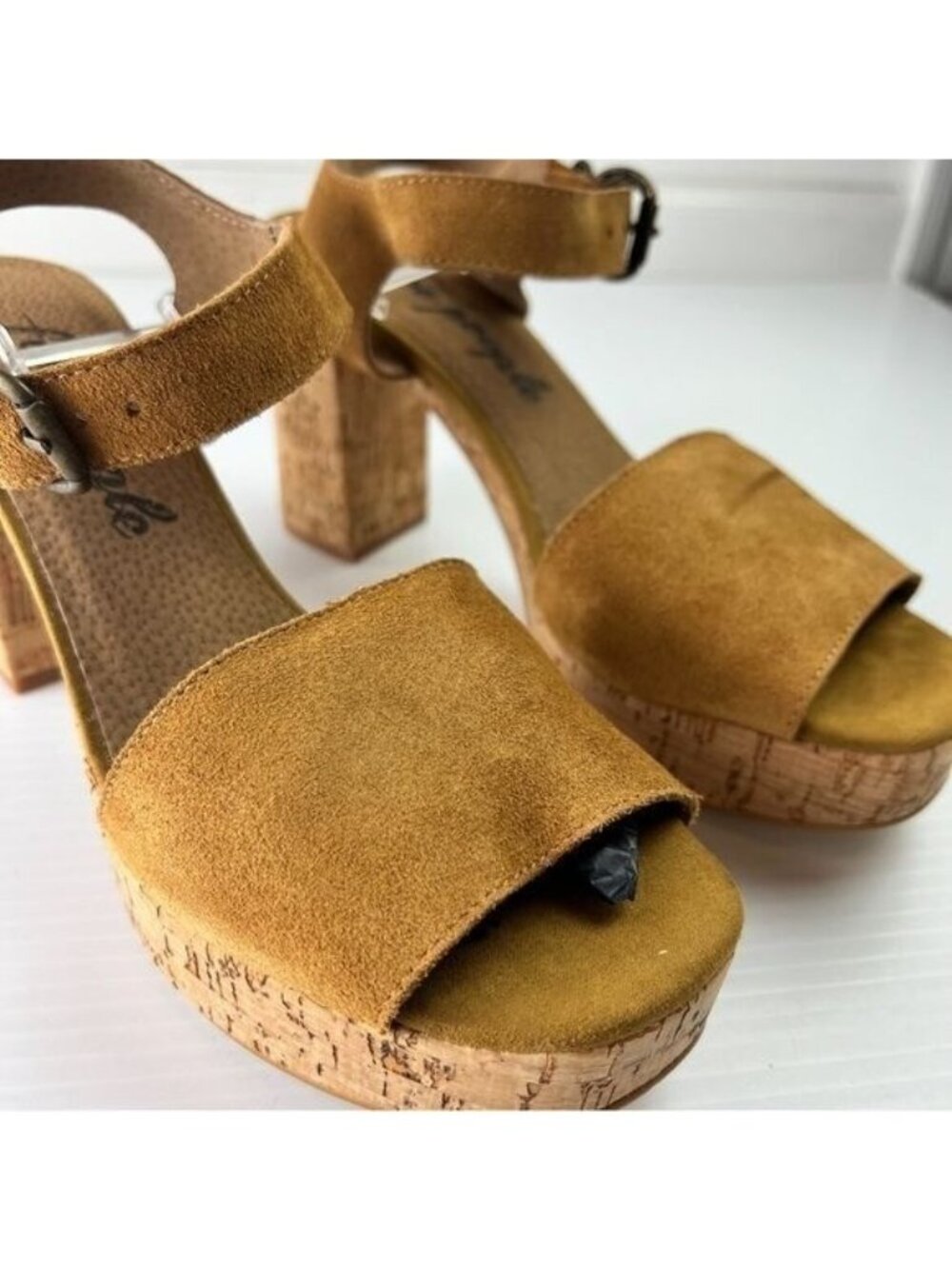 Free People Sandals womens 10  boho Tan Brooke Platform Suede Strap Block Sandal - Picture 5 of 13